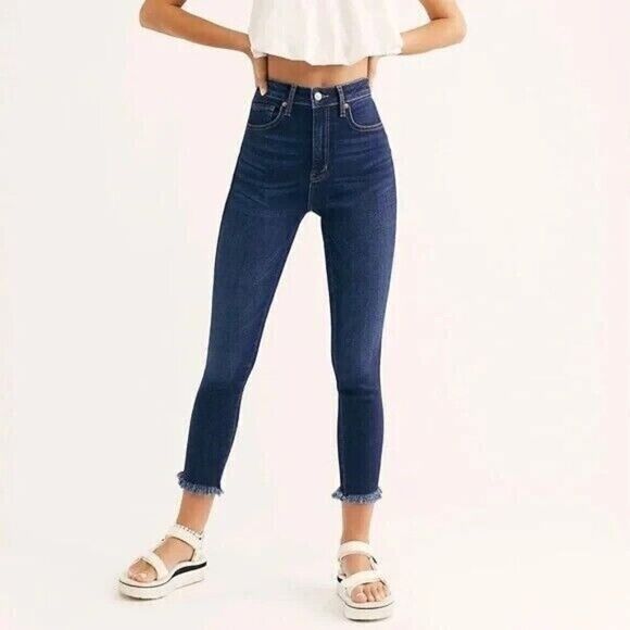 Free People Raw High Rise Jegging Size 26 Deep Indigo Blue Denim Cotton - Picture 1 of 6